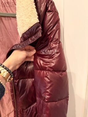 Carve Designs Women's Maroon Puffer Jacket with Sherpa Collar